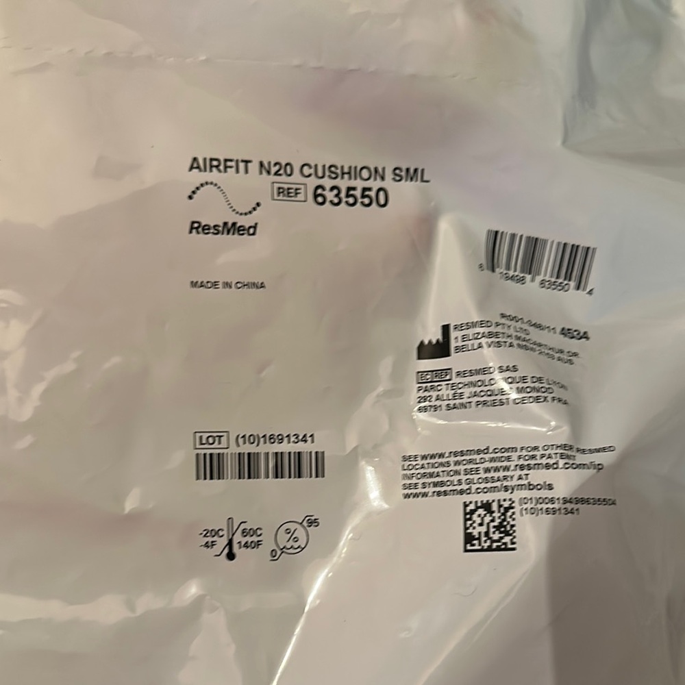 6 Small New Sealed ResMed AirFit N20 Cushion Packaging